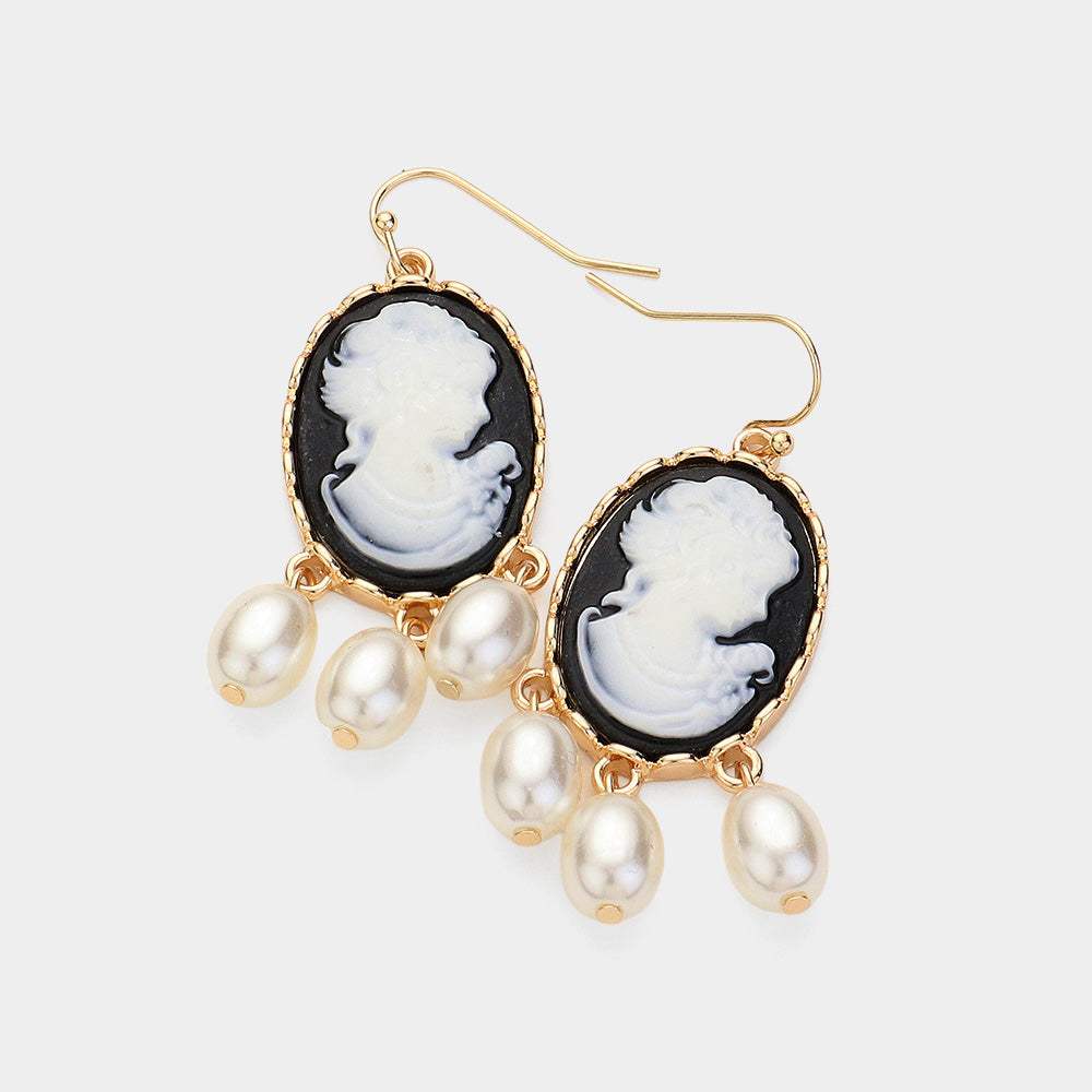 Triple Pearl Embellished Cameo Dangle Earrings - Madeline Love - Flyclothing LLC