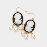 Triple Pearl Embellished Cameo Dangle Earrings - Madeline Love - Flyclothing LLC