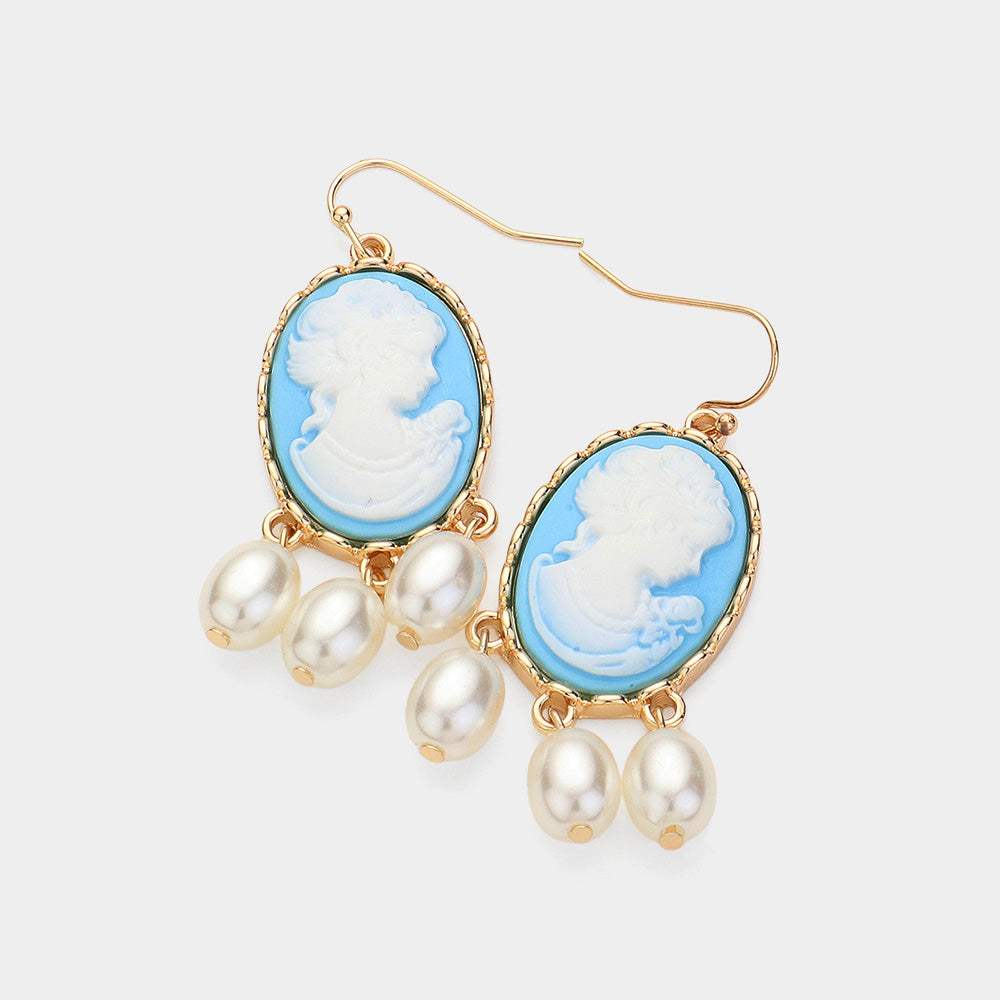 Triple Pearl Embellished Cameo Dangle Earrings - Madeline Love - Flyclothing LLC