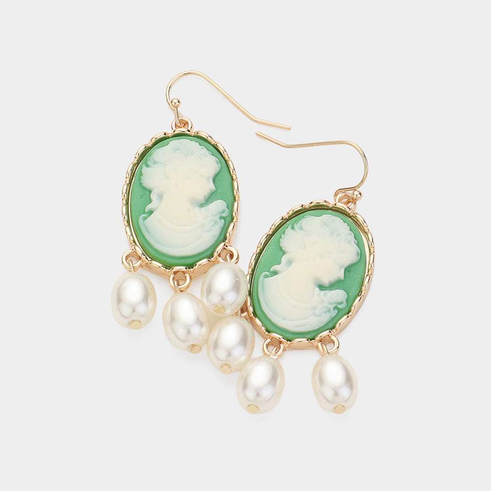 Triple Pearl Embellished Cameo Dangle Earrings - Madeline Love - Flyclothing LLC