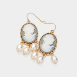 Triple Pearl Embellished Cameo Dangle Earrings - Madeline Love - Flyclothing LLC