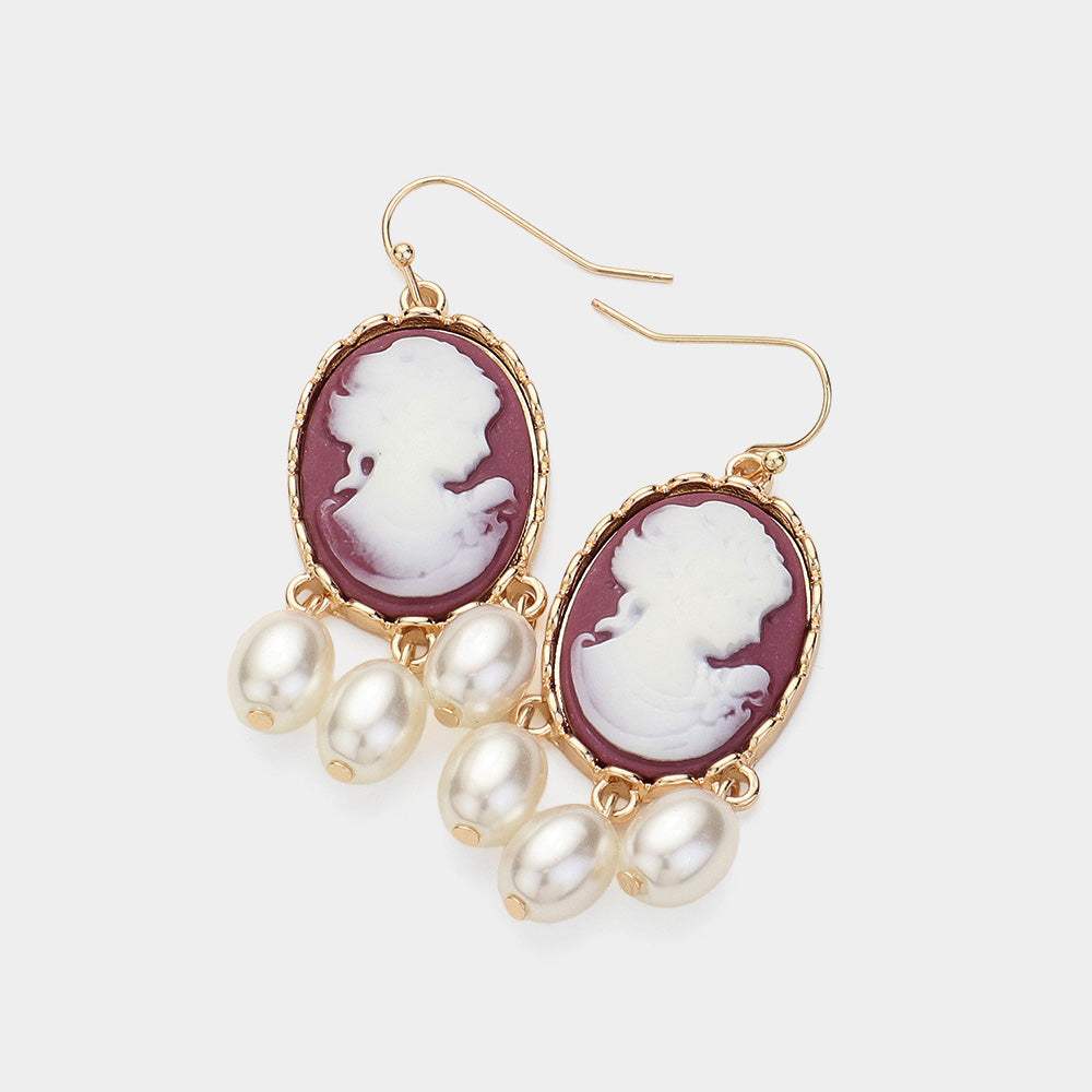 Triple Pearl Embellished Cameo Dangle Earrings - Madeline Love - Flyclothing LLC