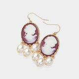 Triple Pearl Embellished Cameo Dangle Earrings - Madeline Love - Flyclothing LLC