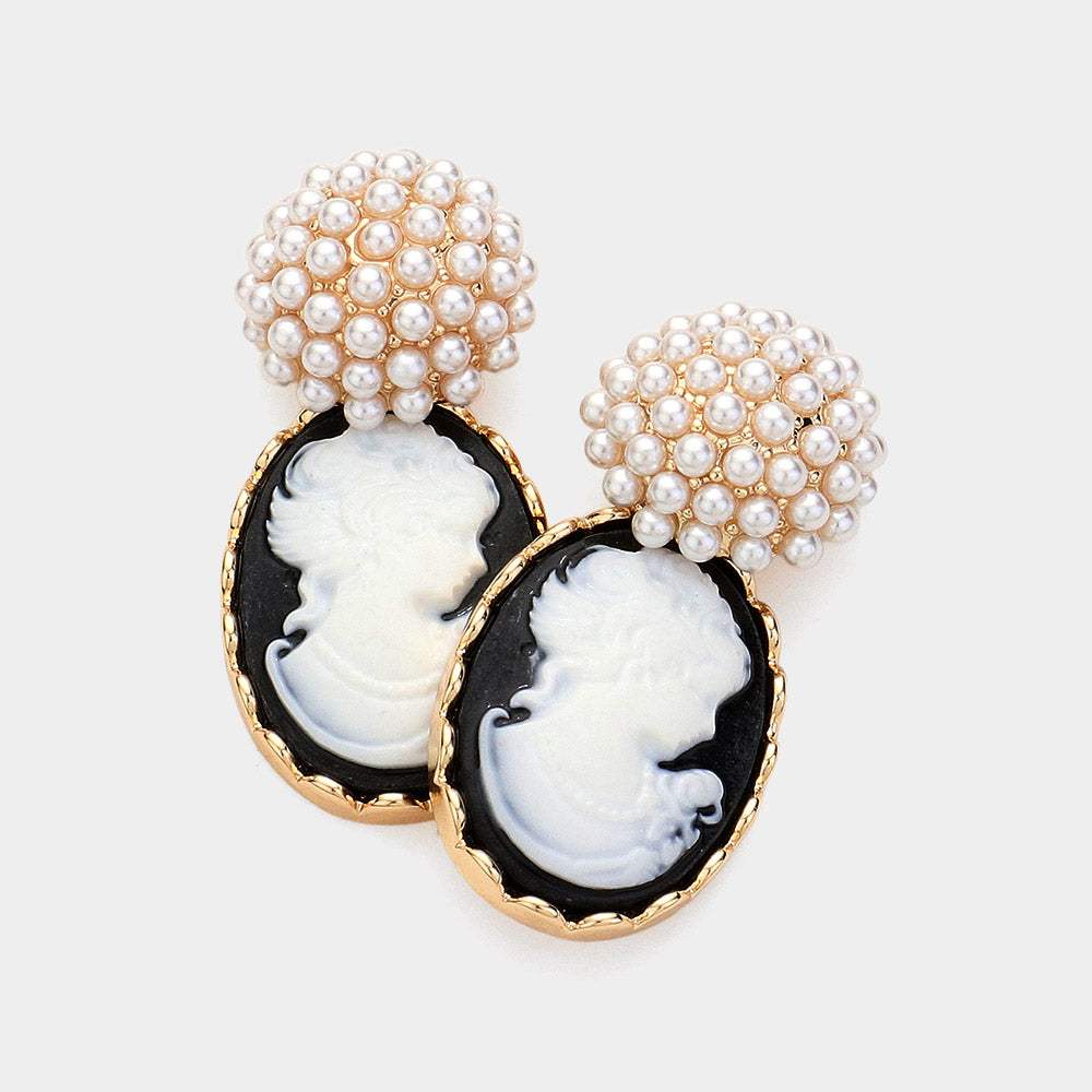 Pearl Cameo Dangle Earrings - Madeline Love - Flyclothing LLC