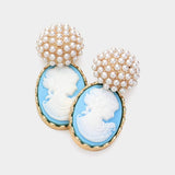 Pearl Cameo Dangle Earrings - Madeline Love - Flyclothing LLC