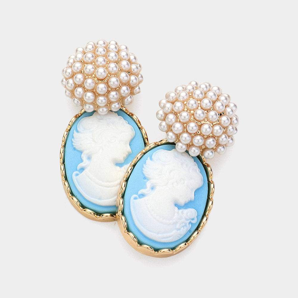 Pearl Cameo Dangle Earrings - Madeline Love - Flyclothing LLC