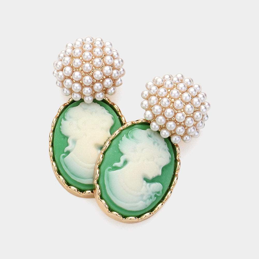 Pearl Cameo Dangle Earrings - Madeline Love - Flyclothing LLC