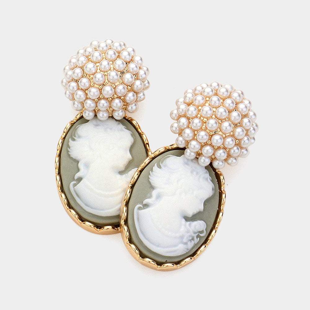Pearl Cameo Dangle Earrings - Madeline Love - Flyclothing LLC