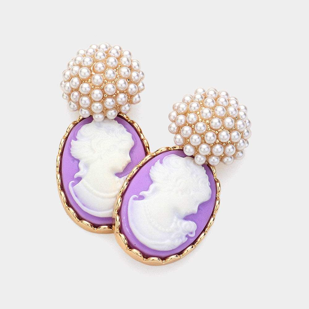 Pearl Cameo Dangle Earrings - Madeline Love - Flyclothing LLC