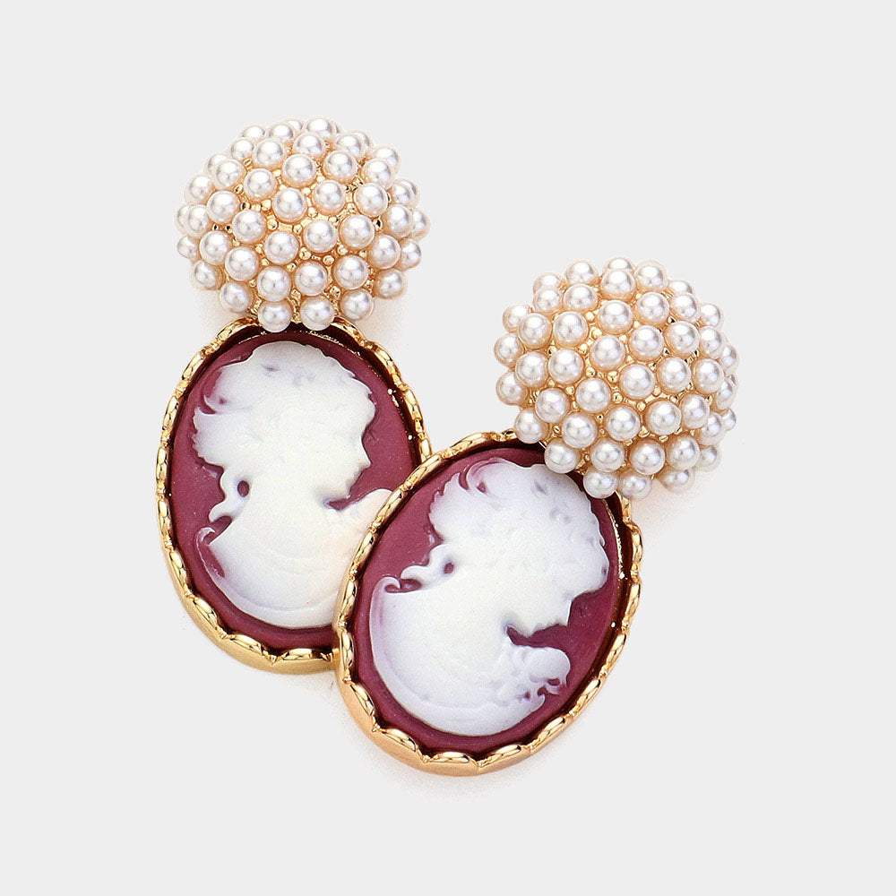 Pearl Cameo Dangle Earrings - Madeline Love - Flyclothing LLC