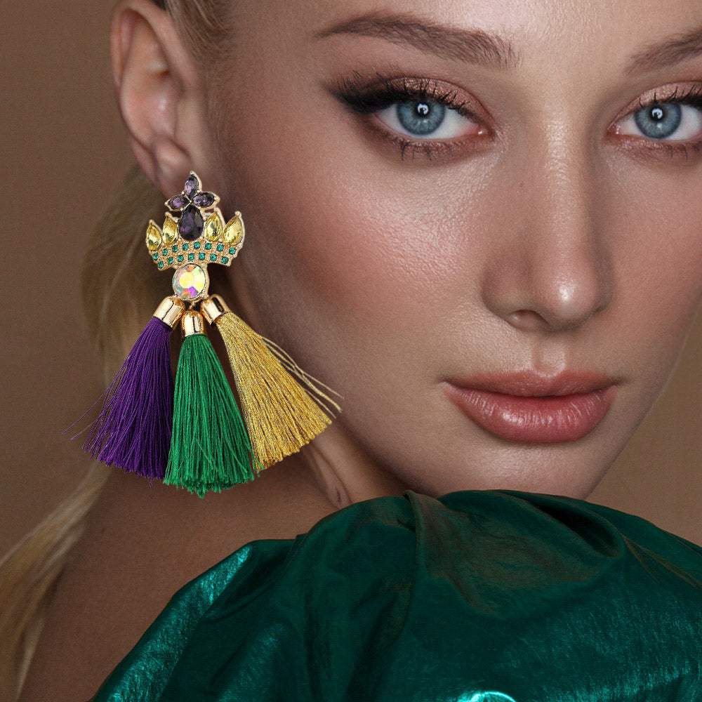 Mardi Gras Tassel Dangle Earrings - Madeline Love - Flyclothing LLC