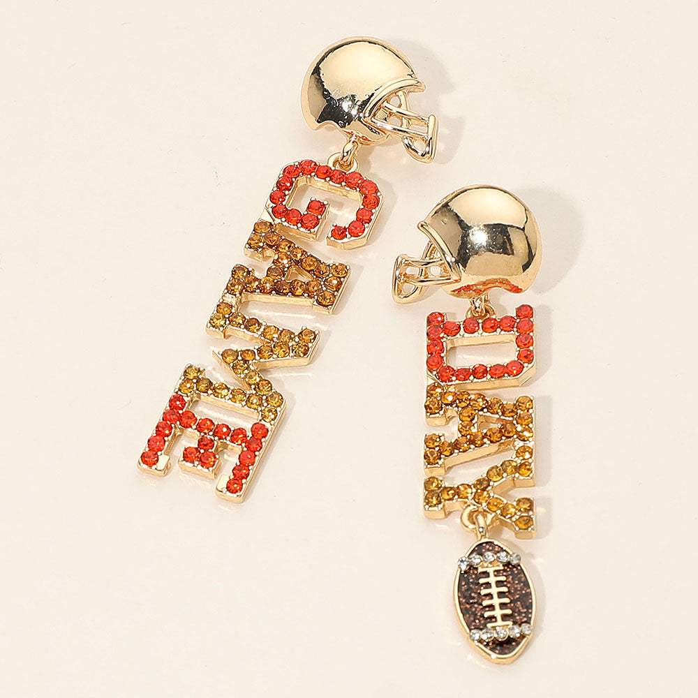 Rhinestone Paved GAME DAY Football Helmet Drop Dangle Earrings - Madeline Love - Flyclothing LLC