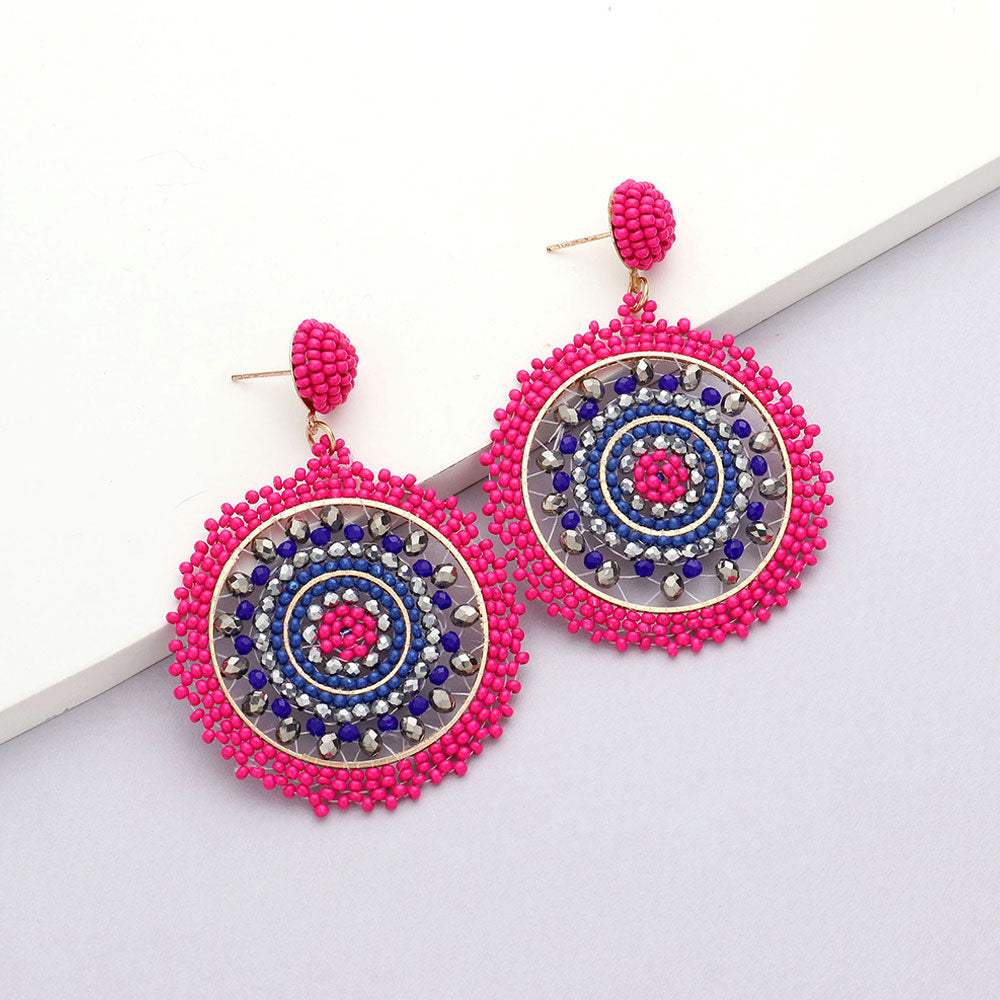 Beaded Round Dangle Earrings - Madeline Love - Flyclothing LLC