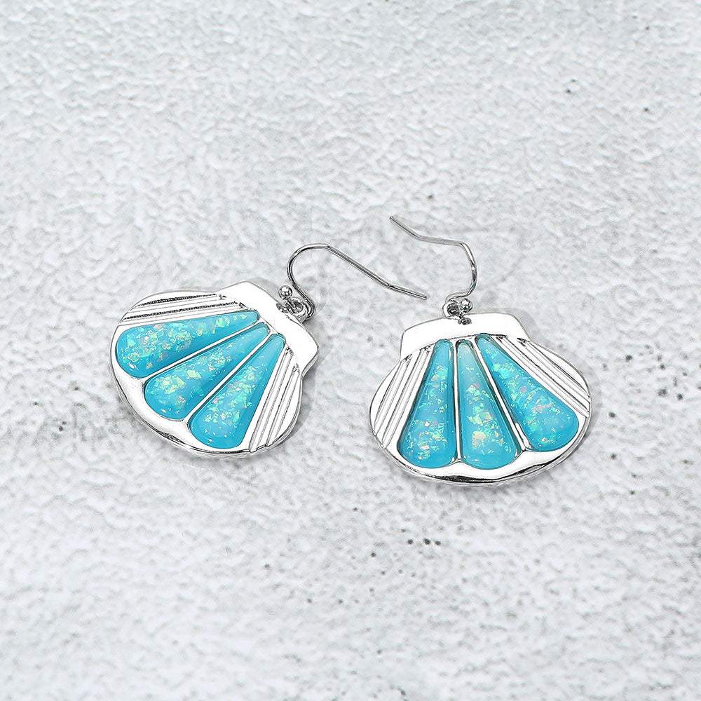 Glittered Enamel Accent Sea Shell Dangle Earrings - Madeline Love - Flyclothing LLC