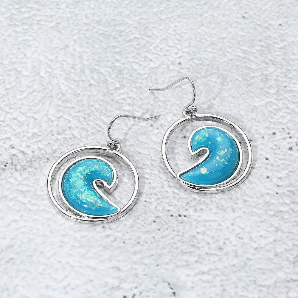 Glittered Enamel Accent Wave Dangle Earrings - Madeline Love - Flyclothing LLC