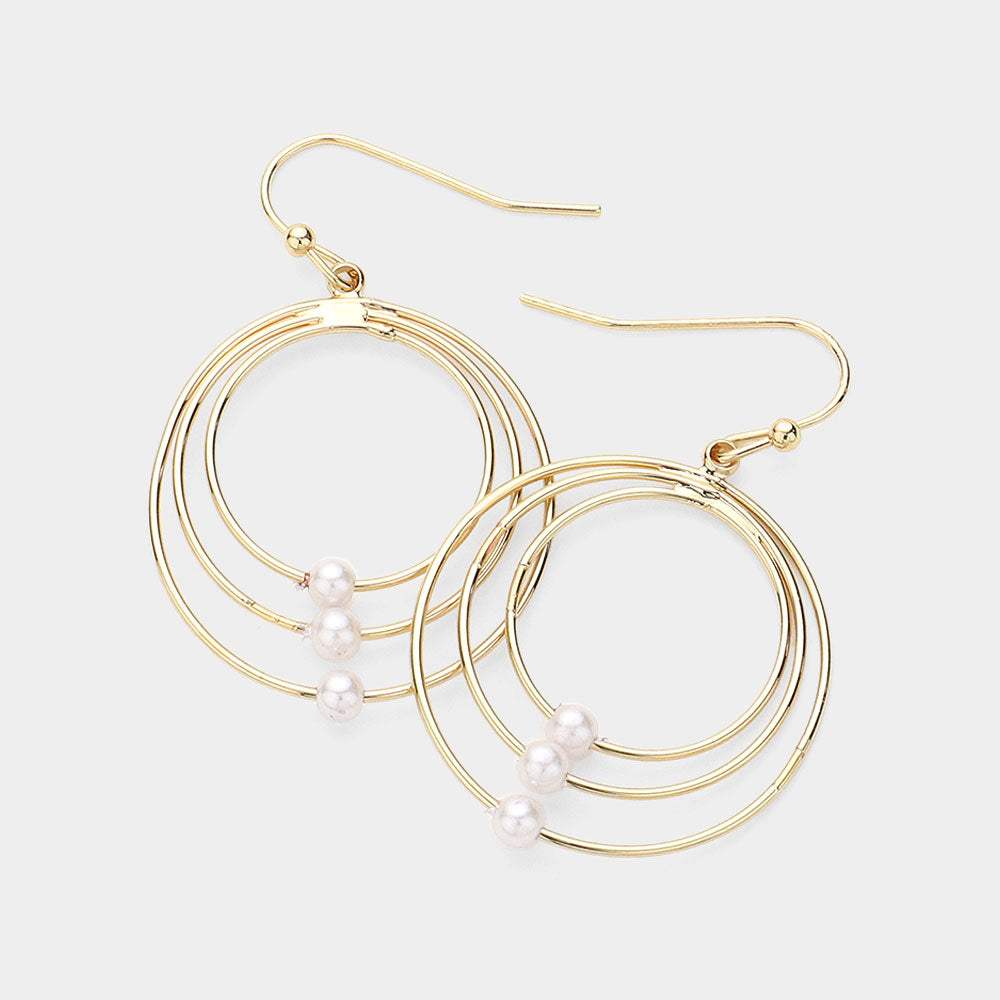 Pearl Pointed Abstract Triple Open Circle Dangle Earrings - Madeline Love - Flyclothing LLC