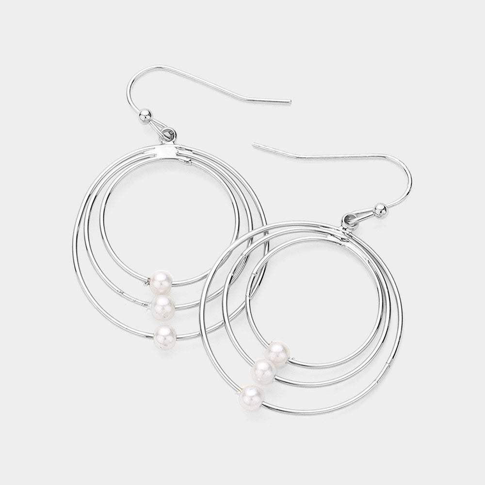 Pearl Pointed Abstract Triple Open Circle Dangle Earrings - Madeline Love - Flyclothing LLC