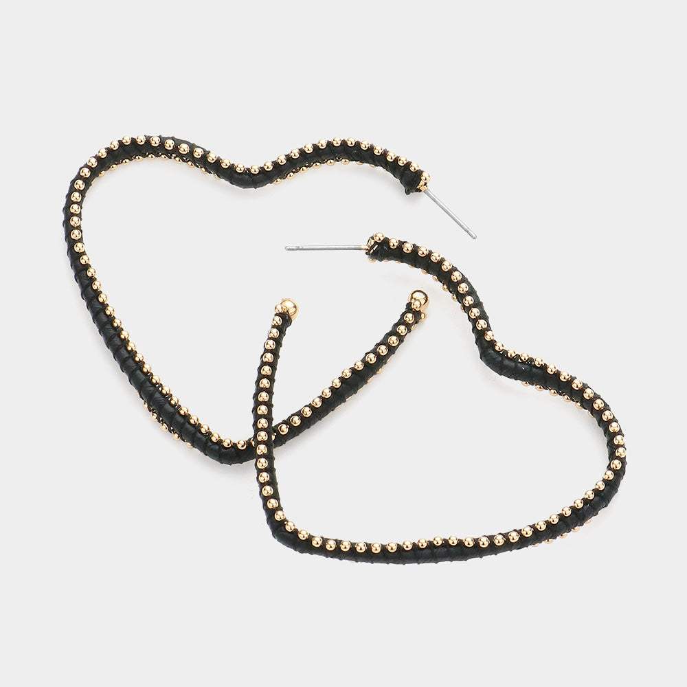 Metal Ball Trimmed Heart Hoop Earrings - Madeline Love - Flyclothing LLC