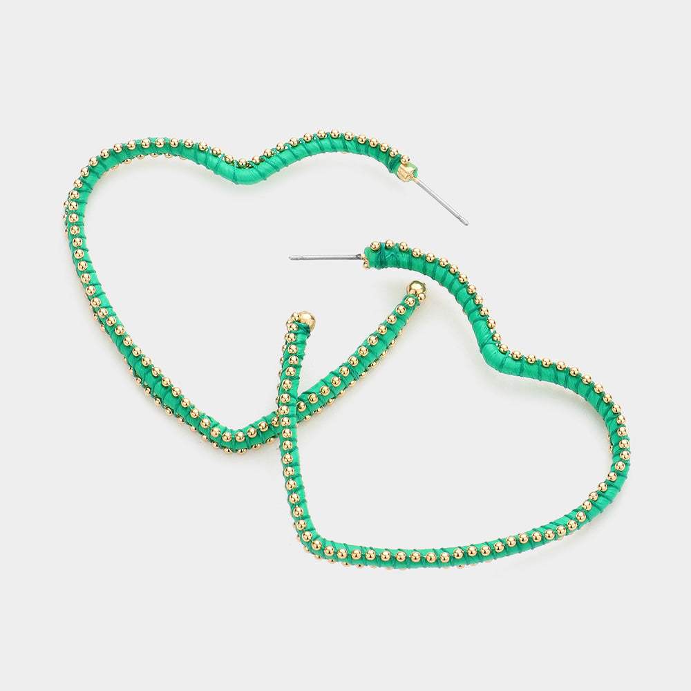 Metal Ball Trimmed Heart Hoop Earrings - Madeline Love - Flyclothing LLC