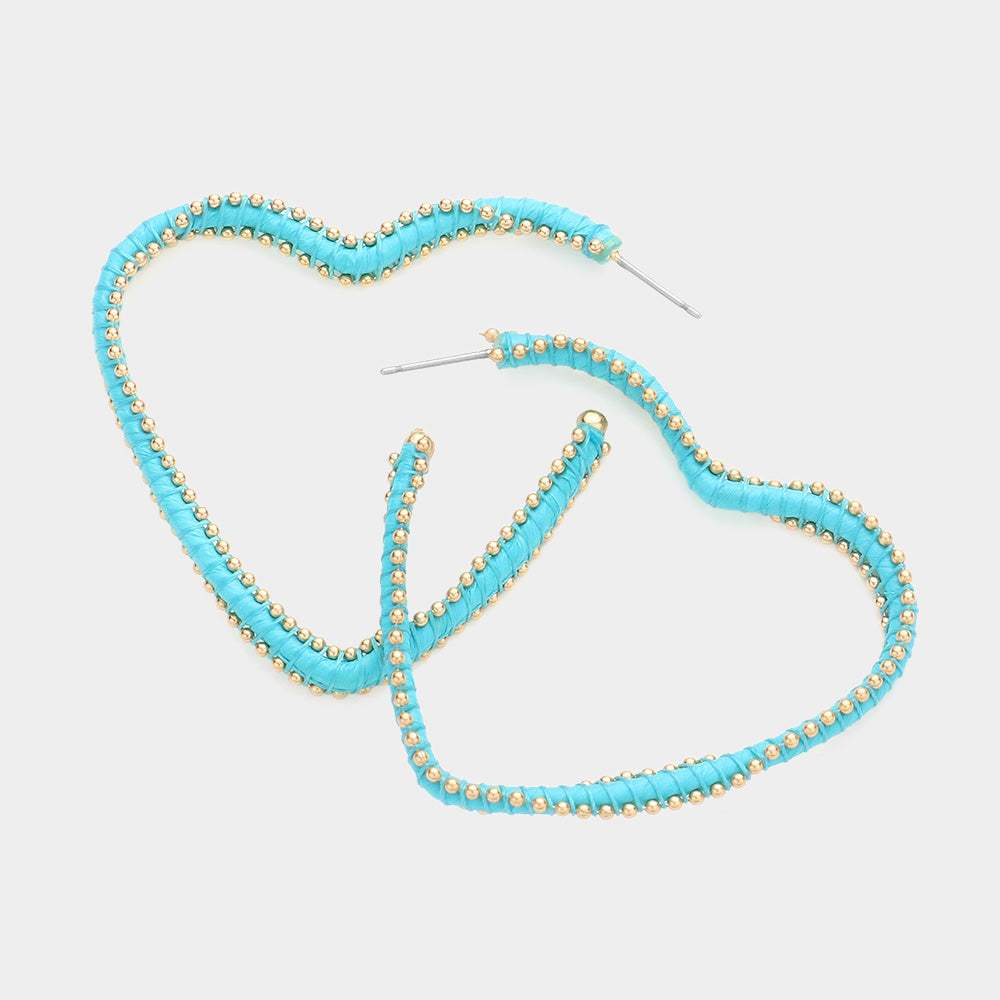 Metal Ball Trimmed Heart Hoop Earrings - Madeline Love - Flyclothing LLC