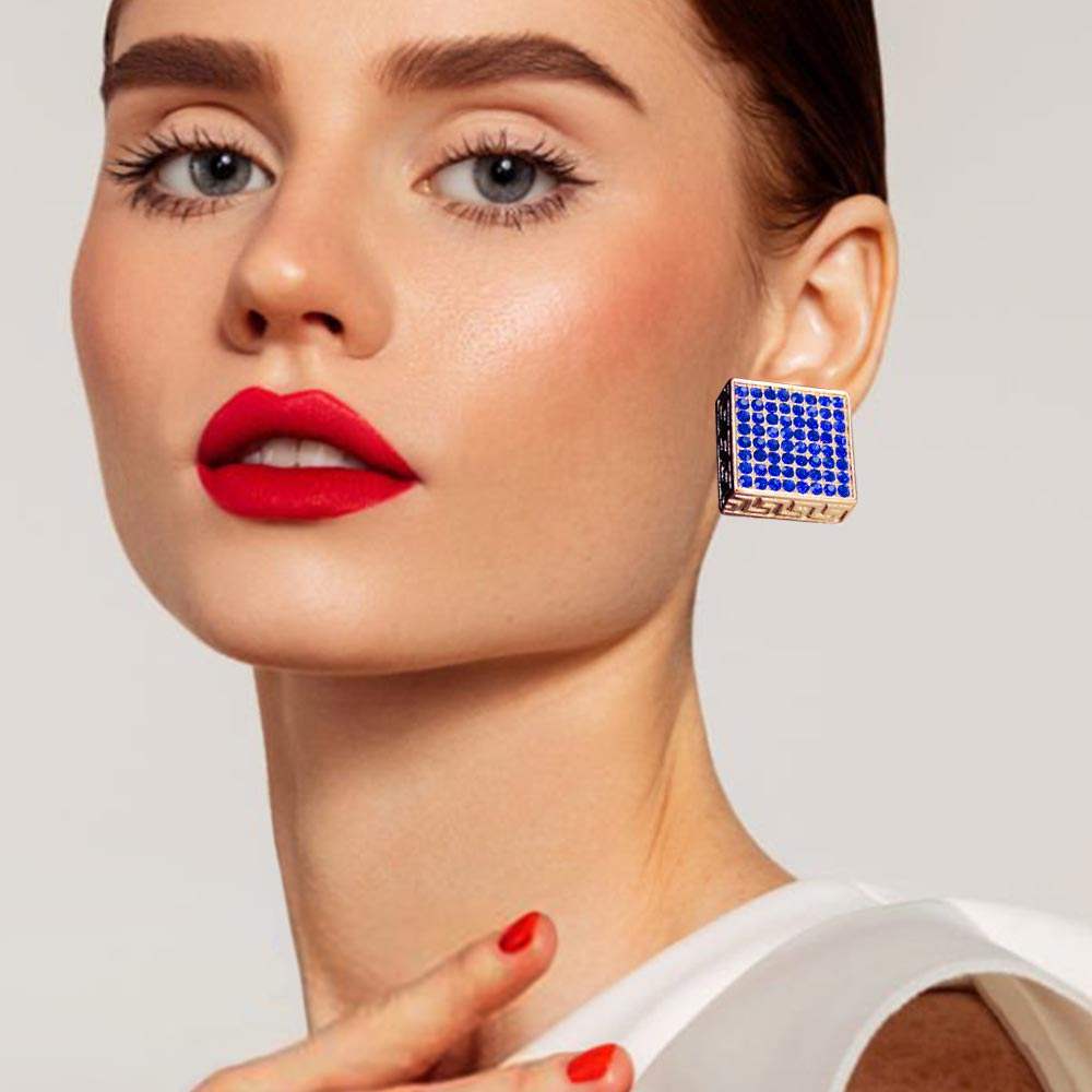 Greek Pattern Detailed Rhinestone Embellished Square Earrings - Madeline Love - Flyclothing LLC
