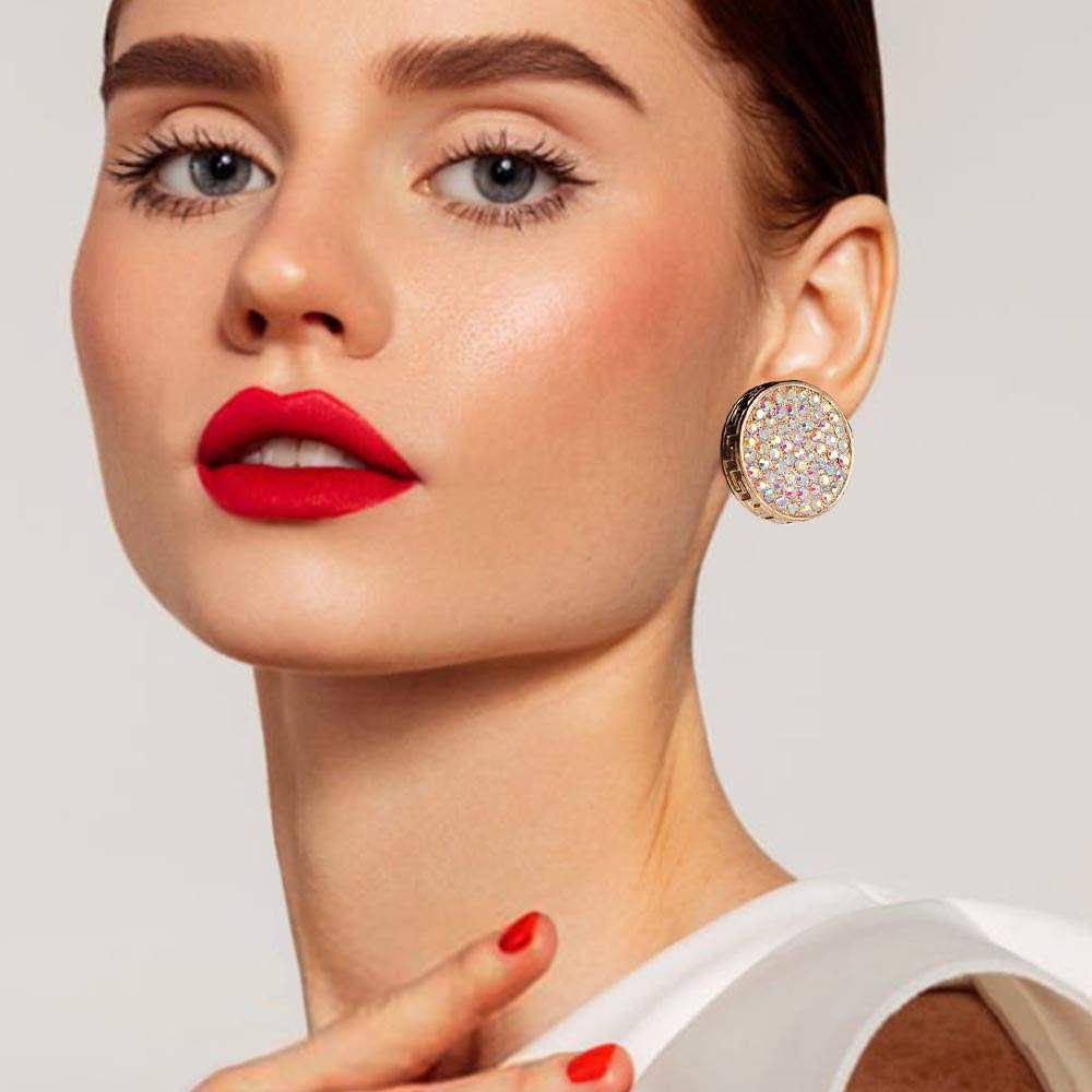 Greek Pattern Detailed Rhinestone Embellished Round Earrings - Madeline Love - Flyclothing LLC