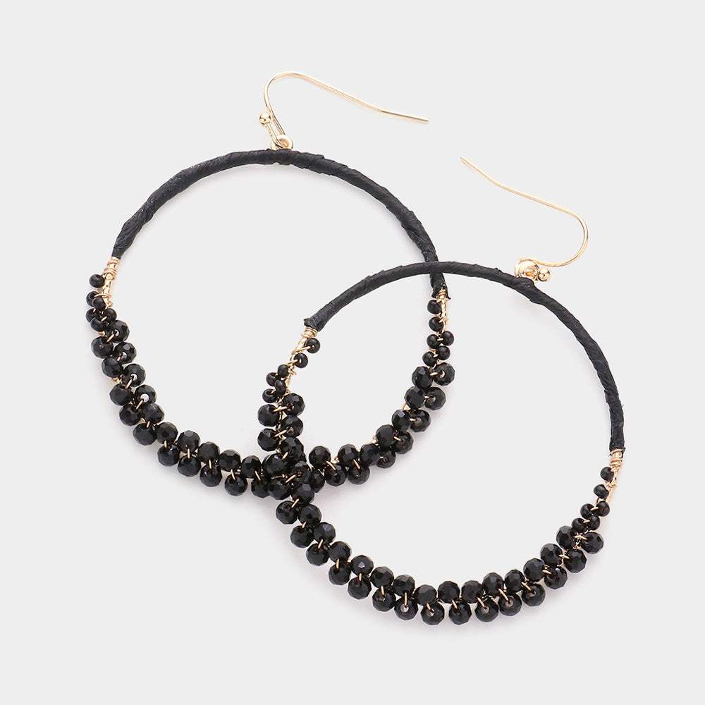 Raffia Faceted Bead Wrapped Open Metal Circle Dangle Earrings - Madeline Love - Flyclothing LLC