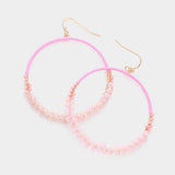 Raffia Faceted Bead Wrapped Open Metal Circle Dangle Earrings - Madeline Love - Flyclothing LLC