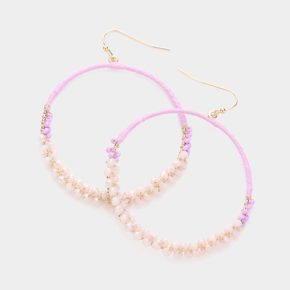 Raffia Faceted Bead Wrapped Open Metal Circle Dangle Earrings - Madeline Love - Flyclothing LLC