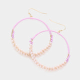 Raffia Faceted Bead Wrapped Open Metal Circle Dangle Earrings - Madeline Love - Flyclothing LLC