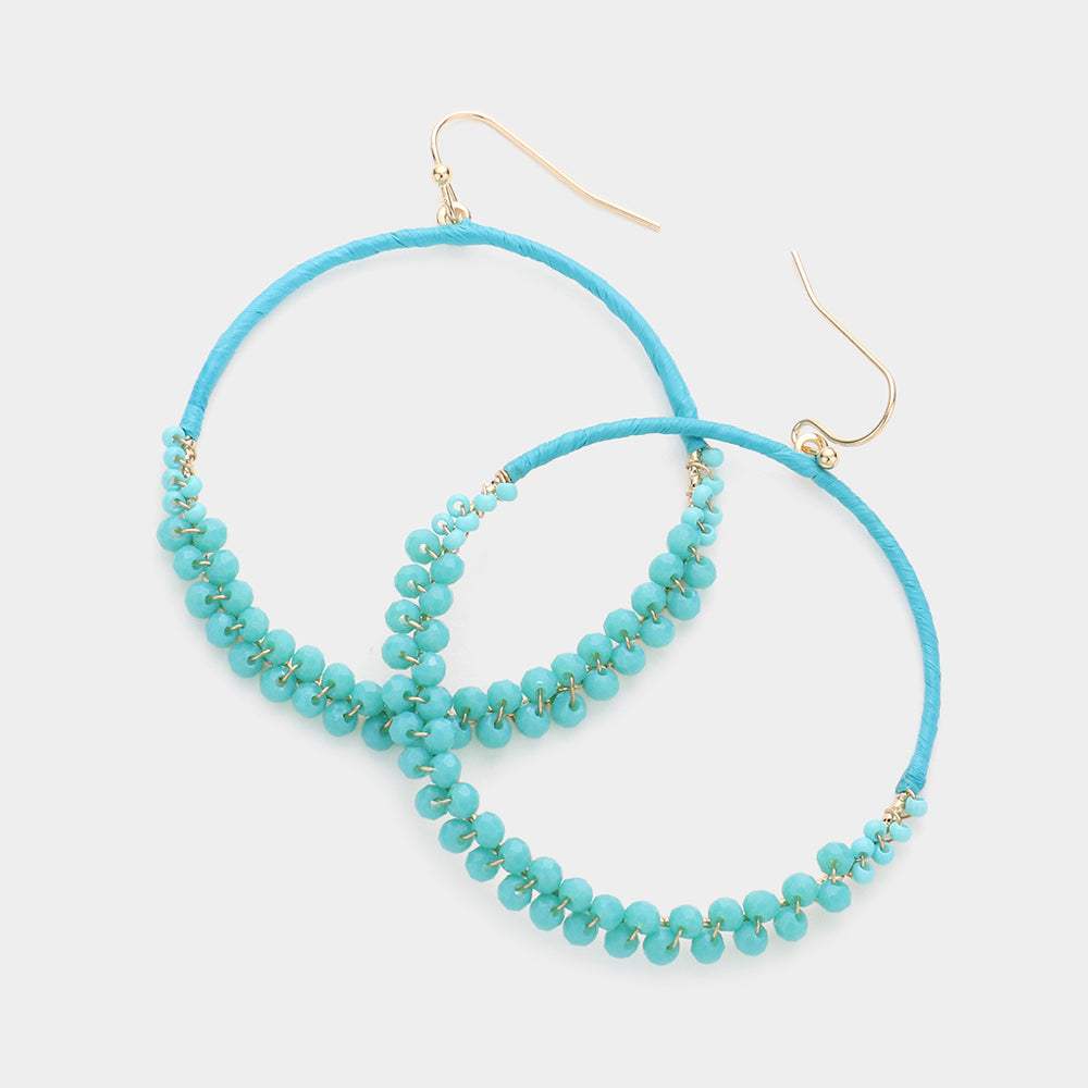 Raffia Faceted Bead Wrapped Open Metal Circle Dangle Earrings - Madeline Love - Flyclothing LLC