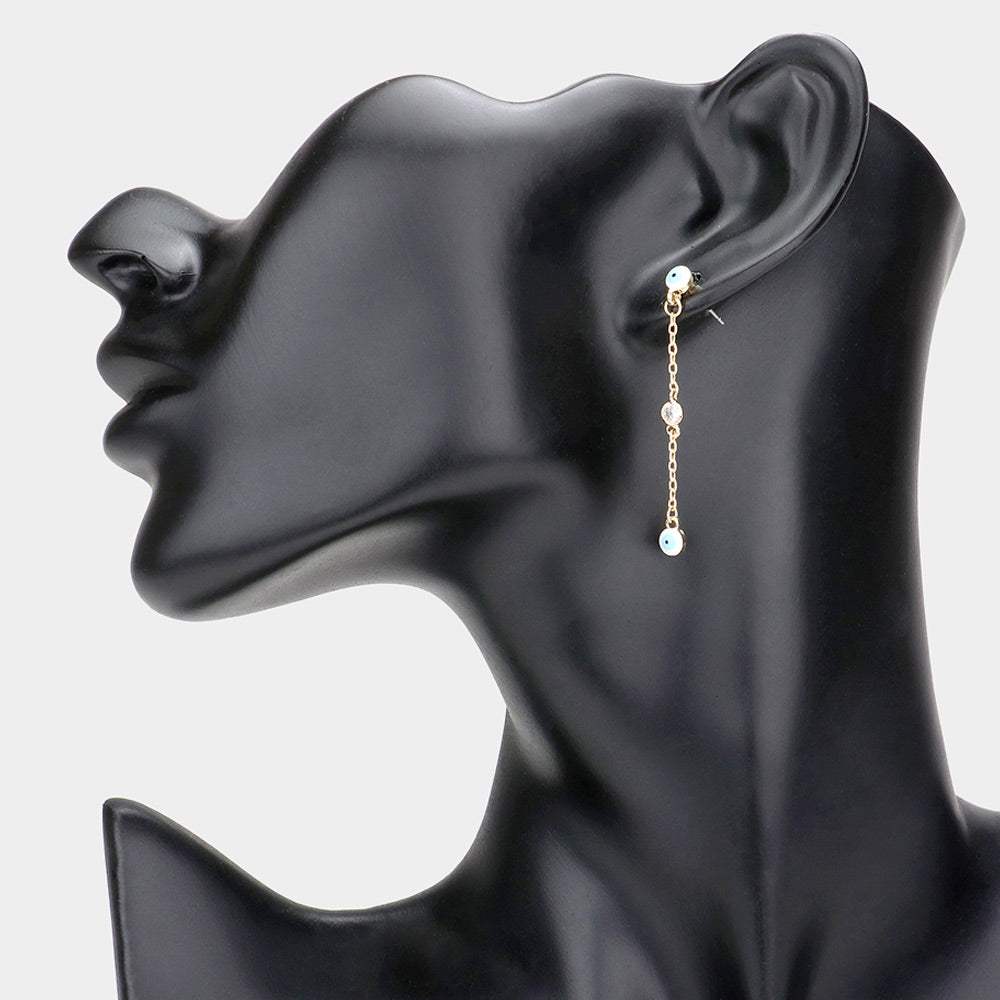 Evil Eye Round Stone Link Linear Dangle Earrings - Madeline Love - Flyclothing LLC