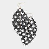 Metal Bar Bling Glitter Star Pattern Accented Feather Earrings - Madeline Love - Flyclothing LLC