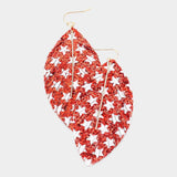 Metal Bar Bling Glitter Star Pattern Accented Feather Earrings - Madeline Love - Flyclothing LLC