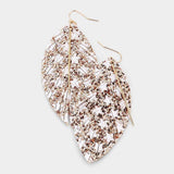 Metal Bar Bling Glitter Star Pattern Accented Feather Earrings - Madeline Love - Flyclothing LLC