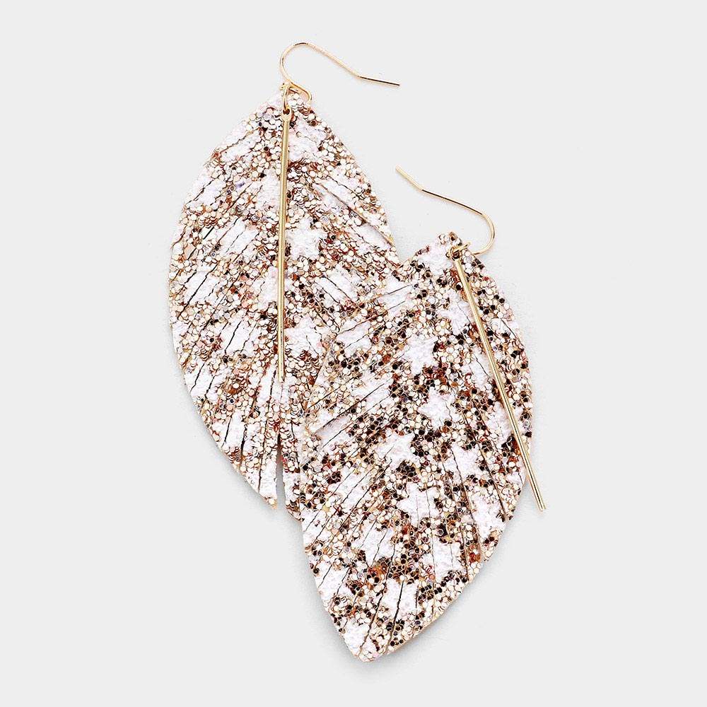 Metal Bar Bling Glitter Star Pattern Accented Feather Earrings - Madeline Love - Flyclothing LLC