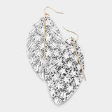 Metal Bar Bling Glitter Star Pattern Accented Feather Earrings - Madeline Love - Flyclothing LLC