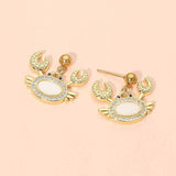 Stainless Steel Mother of Pearl CZ Stone Paved Crab Charm Dangle Earrings - Madeline Love - Flyclothing LLC