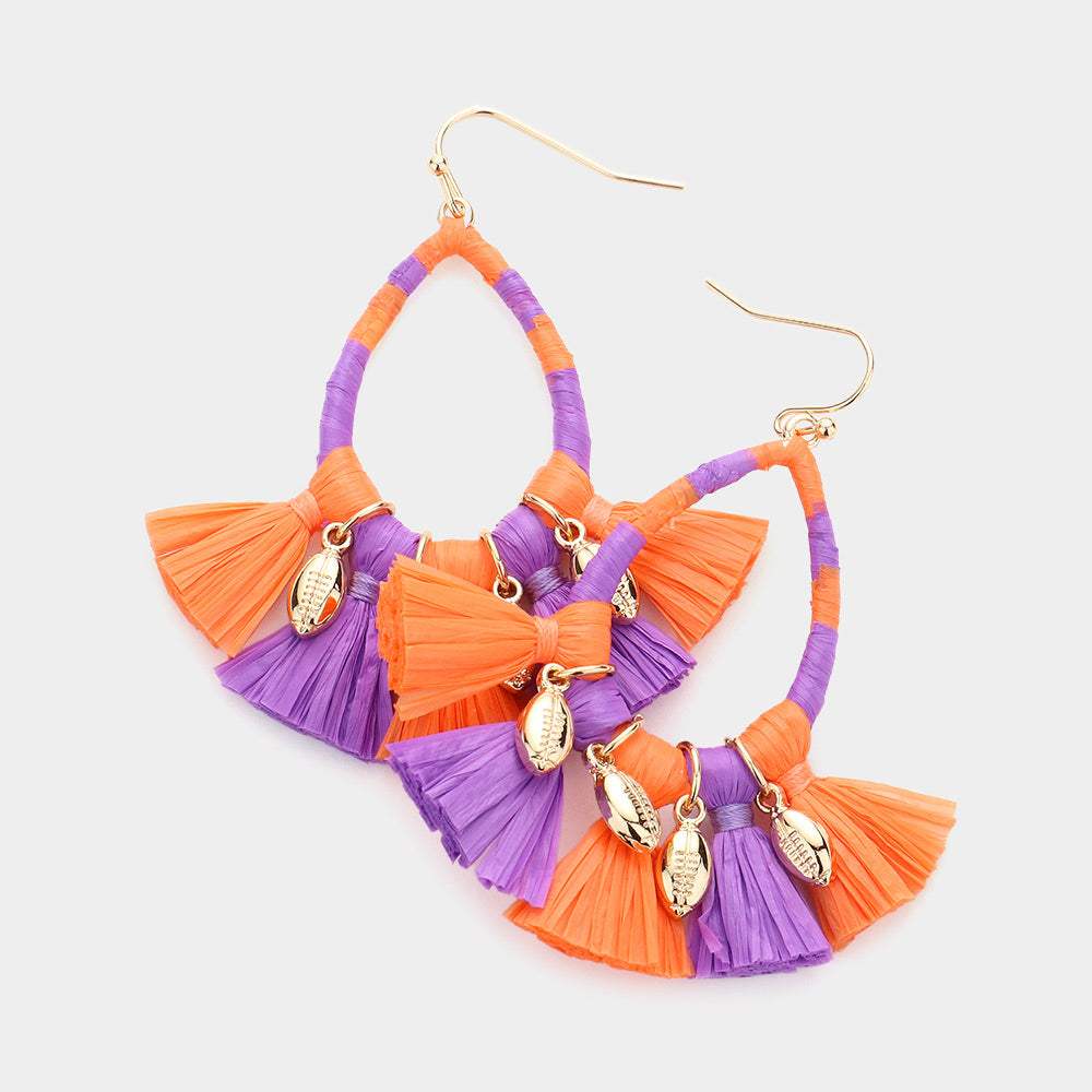 Game Day Raffia Wrapped Teardrop Tassel Dangle Earrings - Madeline Love - Flyclothing LLC