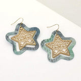 Faux Leather Moroccan Filigree Star Dangle Earrings - Madeline Love - Flyclothing LLC