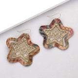 Faux Leather Moroccan Filigree Star Dangle Earrings - Madeline Love - Flyclothing LLC