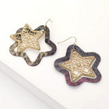Faux Leather Moroccan Filigree Star Dangle Earrings - Madeline Love - Flyclothing LLC