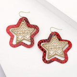 Faux Leather Moroccan Filigree Star Dangle Earrings - Madeline Love - Flyclothing LLC
