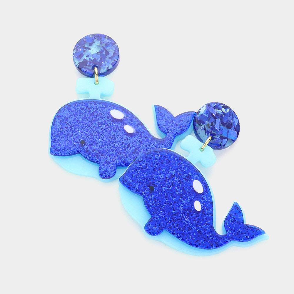 Glittered Resin Wale Dangle Earrings - Madeline Love - Flyclothing LLC