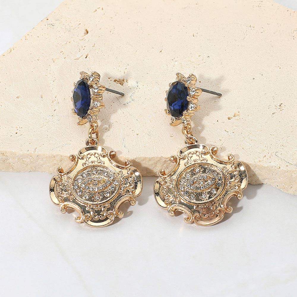 Stone Embellished Evil Eye Accented Dangle Earrings - Madeline Love - Flyclothing LLC