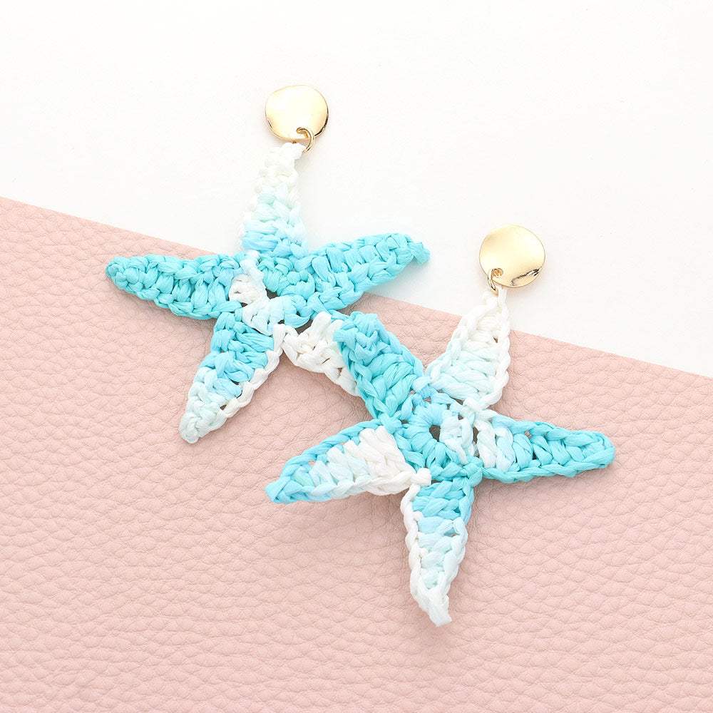 Woven Raffia Starfish Dangle Earrings - Madeline Love - Flyclothing LLC