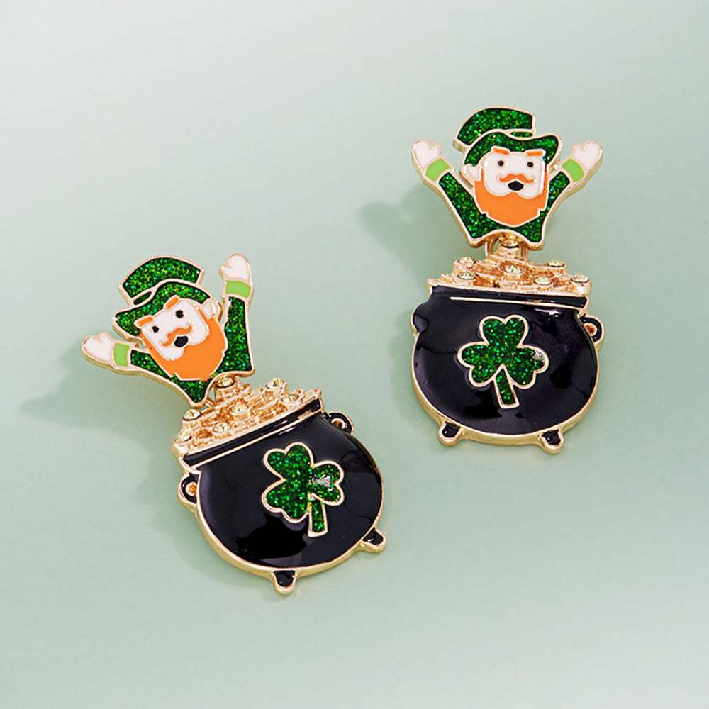 Enamel Leprechaun Cauldron Charm Drop Earrings - Madeline Love - Flyclothing LLC