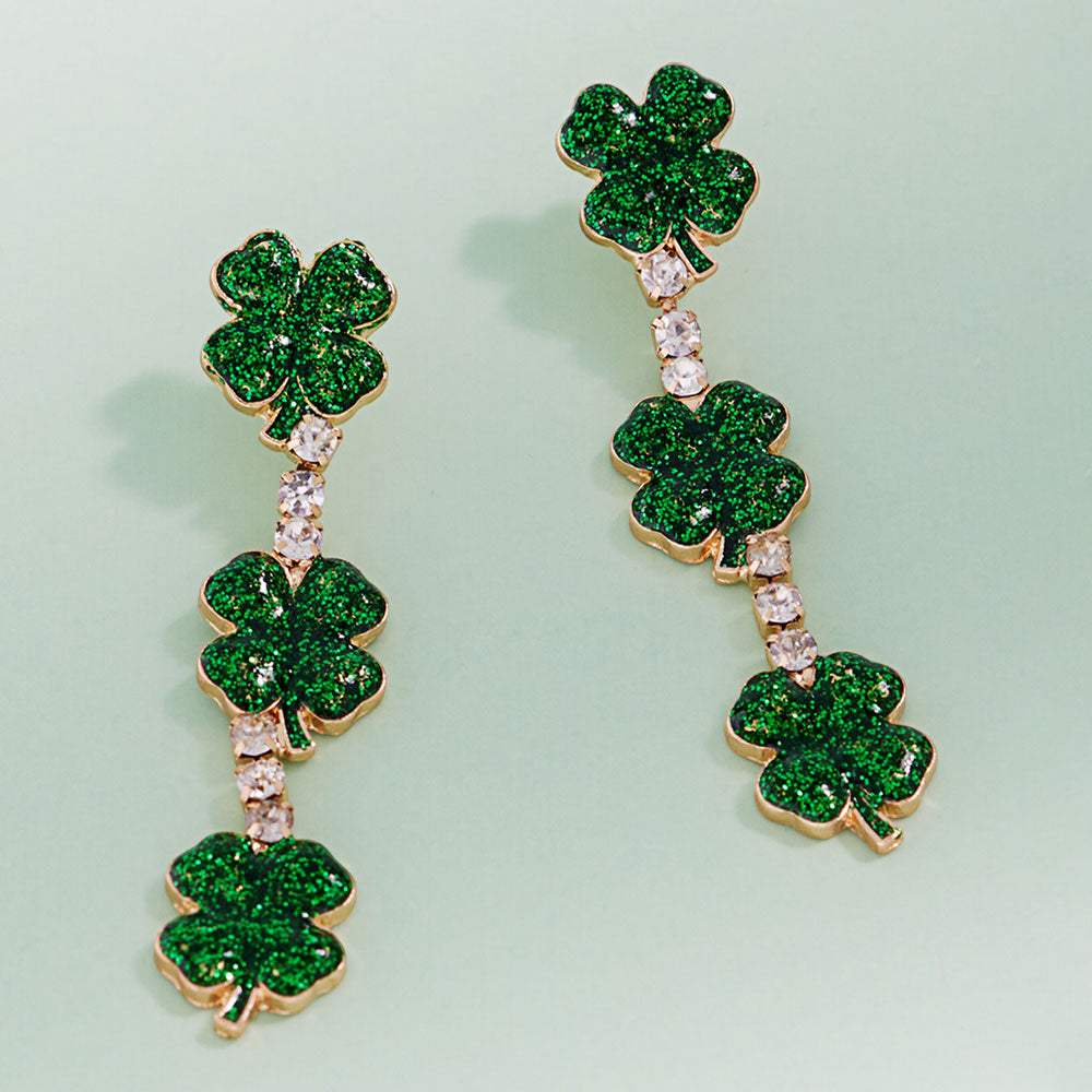 Glitter Triple Shamrock Drop Earrings - Madeline Love - Flyclothing LLC