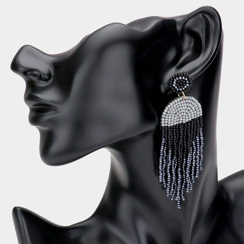 Seed Beaded Fringe Dangle Earrings - Madeline Love - Flyclothing LLC