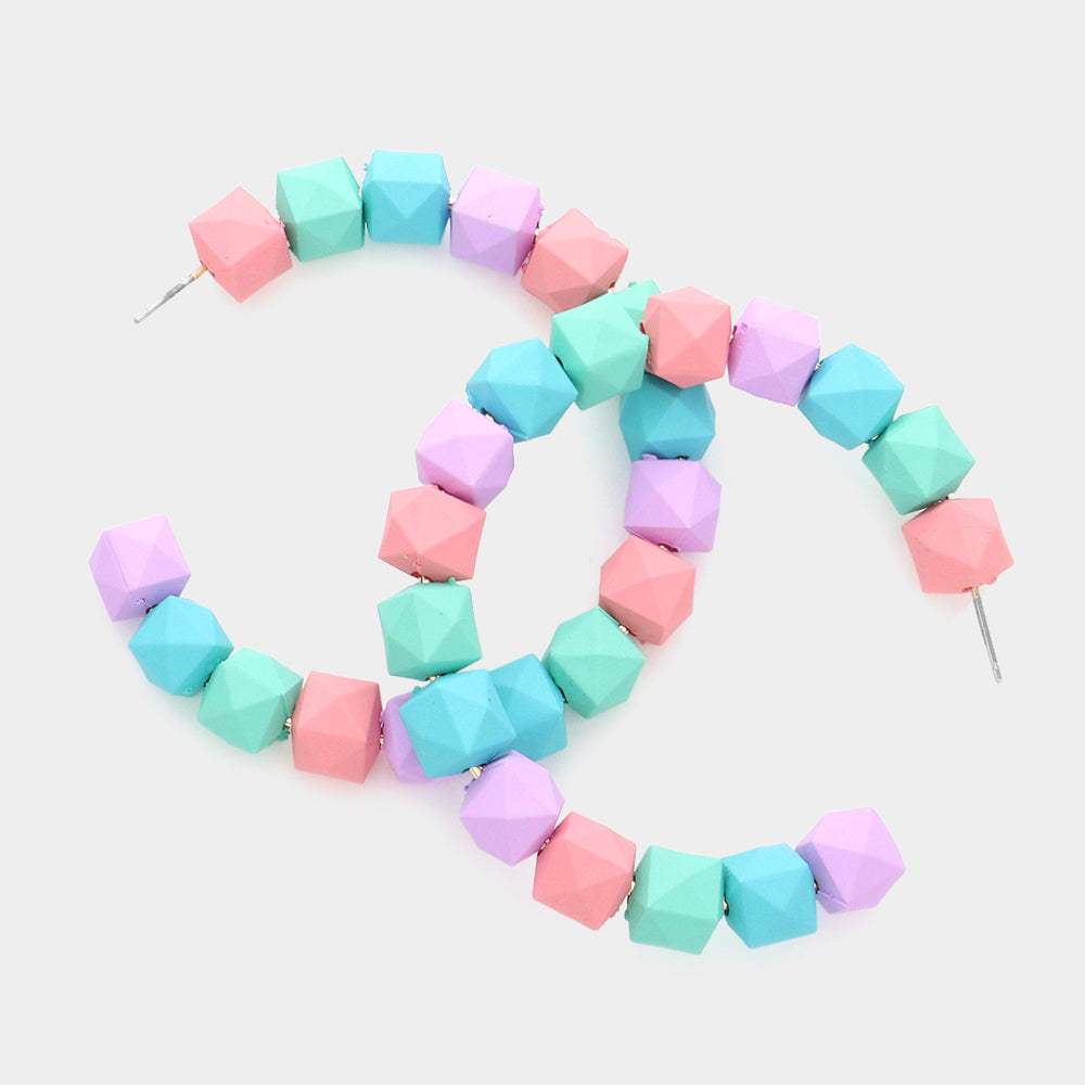 Colored Faceted Ball 2.6 Inch Hoop Earrings - Madeline Love - Flyclothing LLC